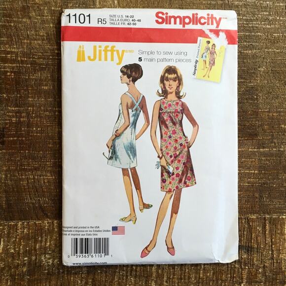 Simplicity Sewing Pattern 1101 Retro 60s Shift A Line Jiffy Dress 14-22 UNCUT - Picture 1 of 2